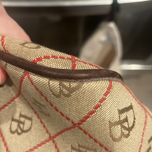 Dooney & Bourke Shoulder Vintage Bag Leather Canvas Taupe Brown Signature Duck - Picture 7 of 9